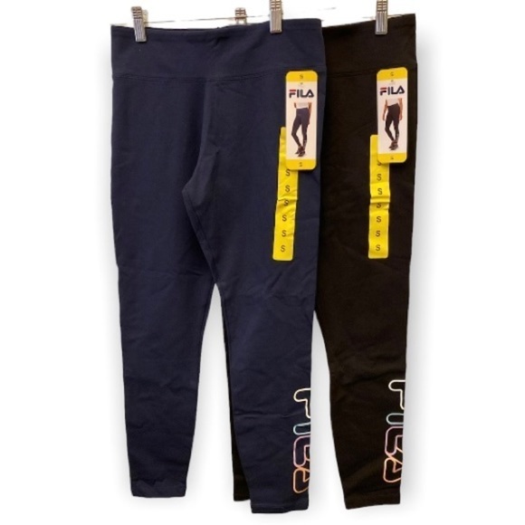Fila NWT 2 Pairs Leggings Ankle High Rise #1467271 Black & Navy Size Small Logo - Picture 1 of 14